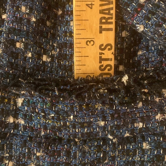 TORY BURCH Tweed Blue Teal w/white Ruffle Trim Jacket Size 10 Fully Lined +NICE! - Picture 13 of 14